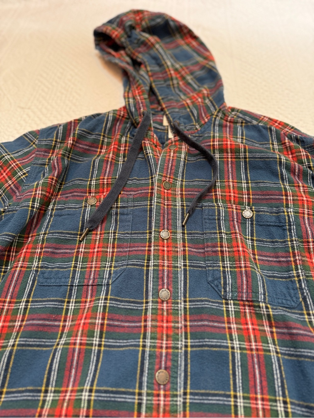 LL Bean Scotch Plaid Flannel Hooded Shirt L Tall Jacket Shacket